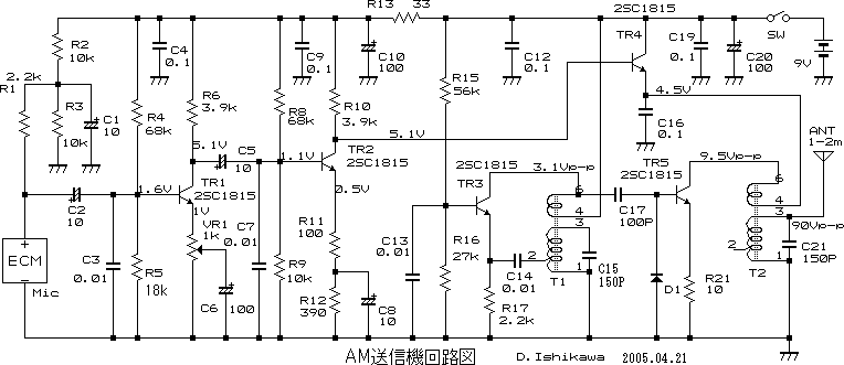 AMワイヤレスマイクの回路図